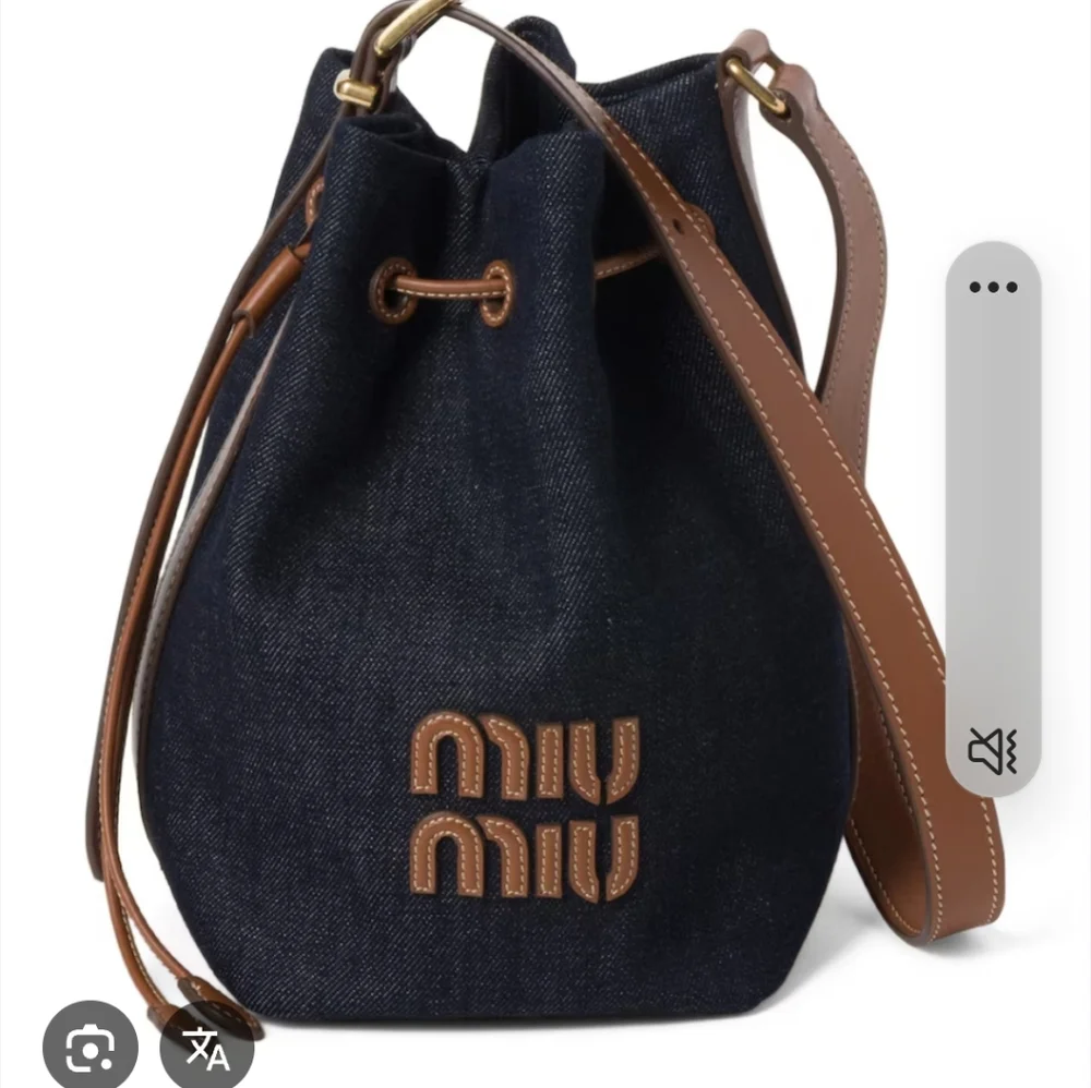 Designer  Same  Denim Bucket Bag with Brown Strap Dust Cover Unbraided